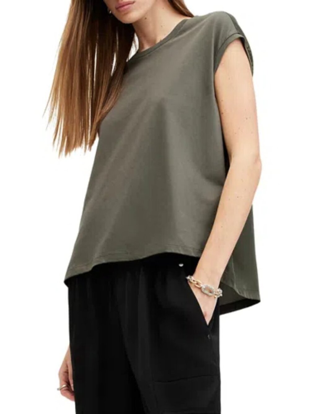 All Saints Kalma Drawstring Olive Green Top